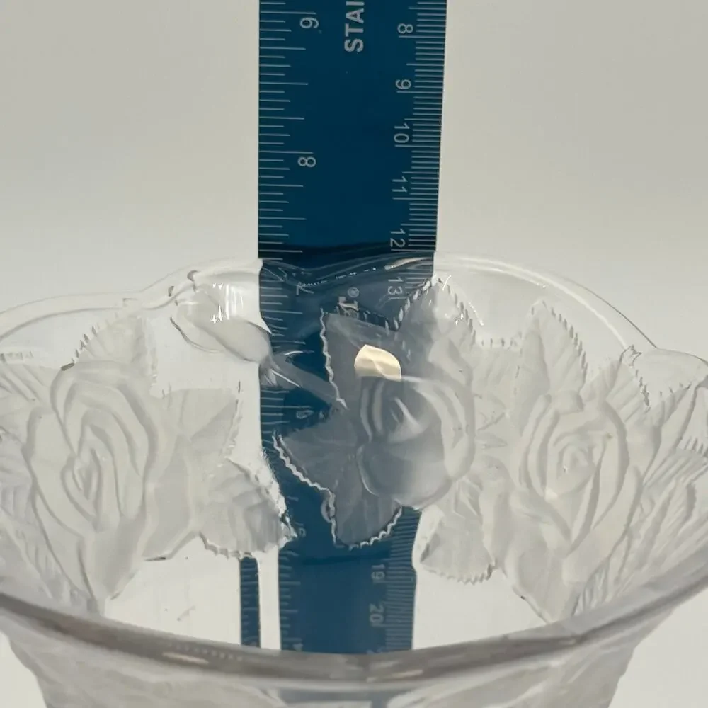 Mikasa Studio Nova Winter Rose Vase Clear Glass Embossed Scalloped Rim 7.5